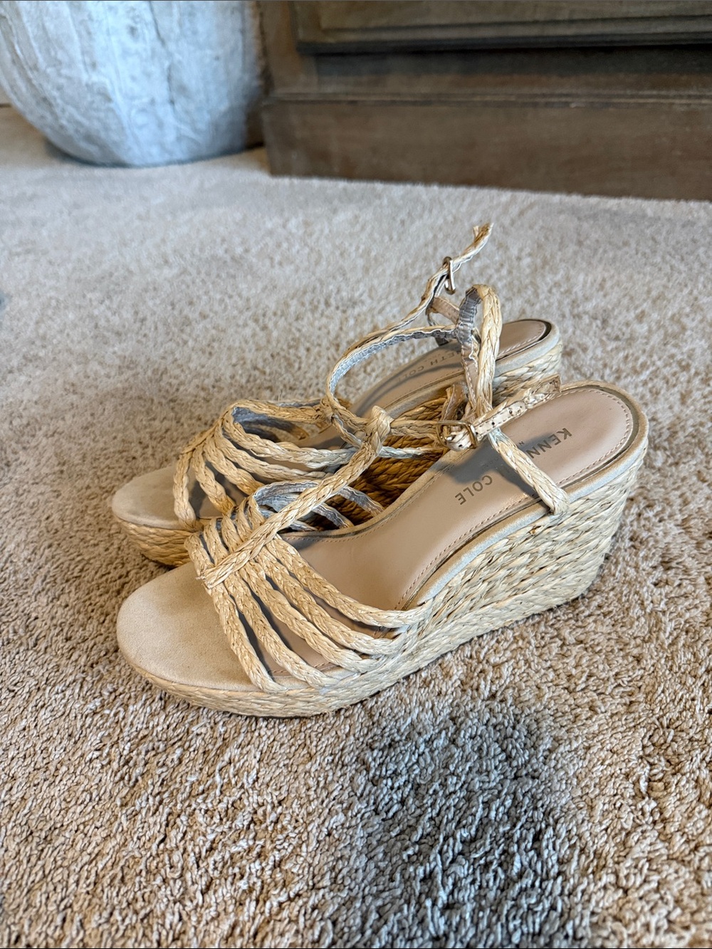 Kenneth Cole Natural Braided Espadrille Wedge Sandals - Beige
